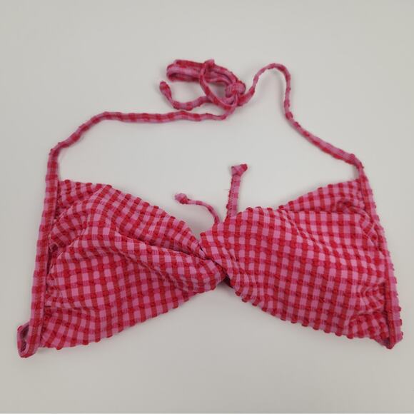 L*Space Twister Bikini Top in Pink Red Gingham Size Small NWT Halter - Picture 2 of 6